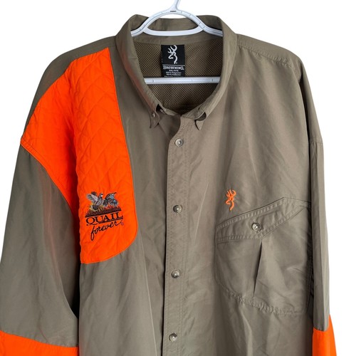 Browning Padded Shooting Shirt Mens 4XL Quail Embroidery Vented Tan Blaze - Picture 2 of 6