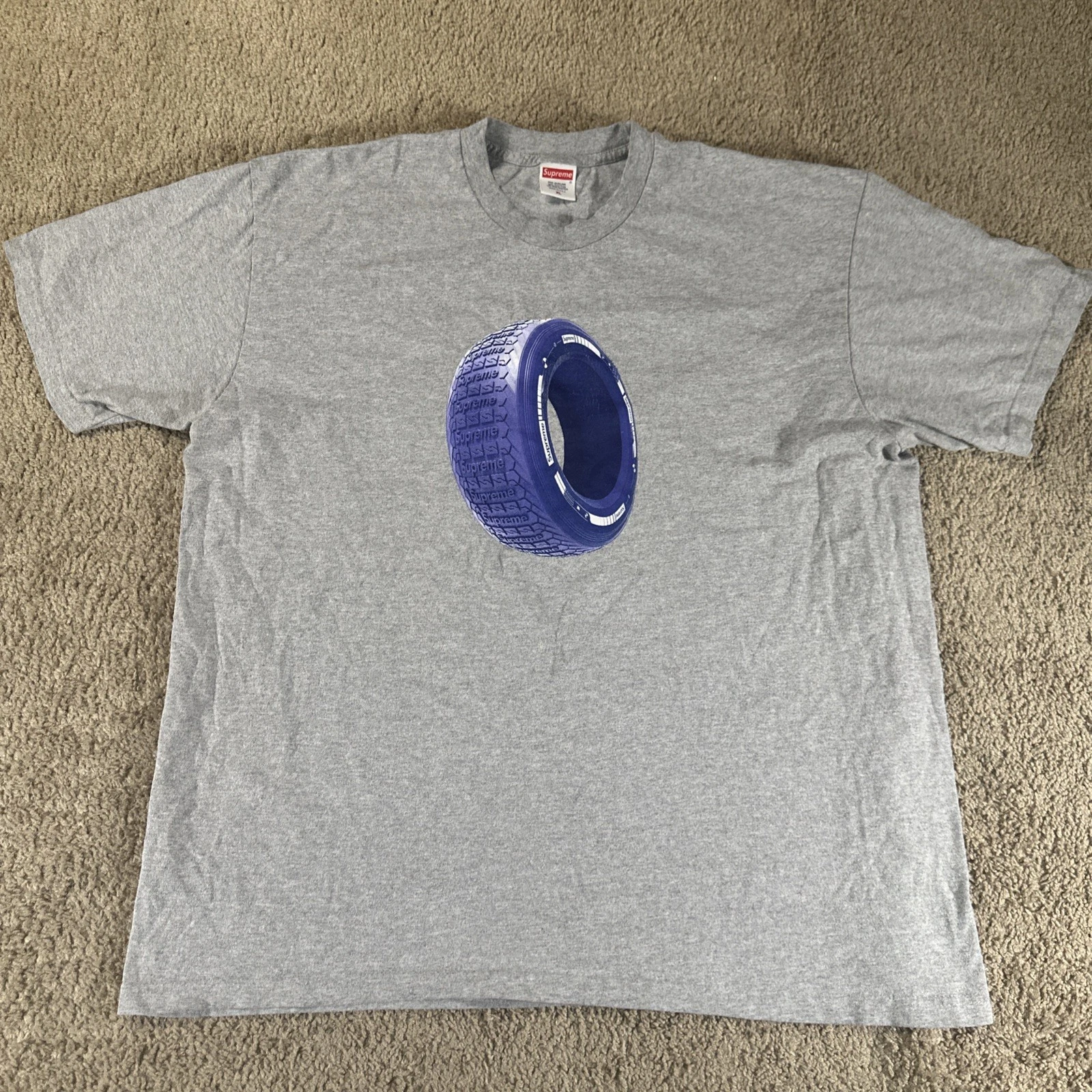 Chemise Supreme Homme Extra Large Gris Pneu Imprimé Graphique Streetwear Made In USA