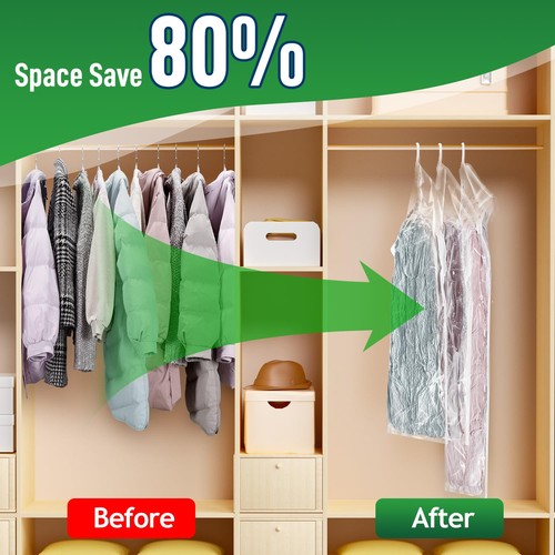 Hanging Vacuum Storage Bags For Clothes With Hand Pump Coat For Space Saver - Picture 3 of 7