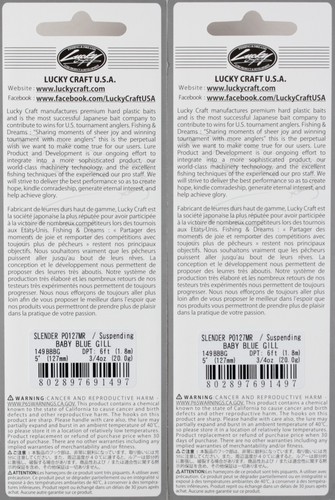 (LOTE DE 2) PUNTERO DELGADO LUCKY CRAFT 127MR 3/4OZ PO127MR-149 BBY BL GILL D2353 - Imagen 2 de 3