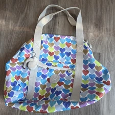 Kipling Bag Tote Colorful Heart Print Duffle Travel Weekender
