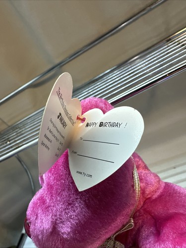Vintage Ty Beanie Baby Januar Sammlerstück Geburtstag Bär mit Mütze Rentner rosa - Bild 5 von 9