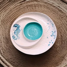 Ebros Ceramic Seahorse Chip And Dip Serving Tray