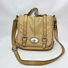 VTG Fossil Maddox Distressed Light Brown Leather Crossbody Messenger Bag