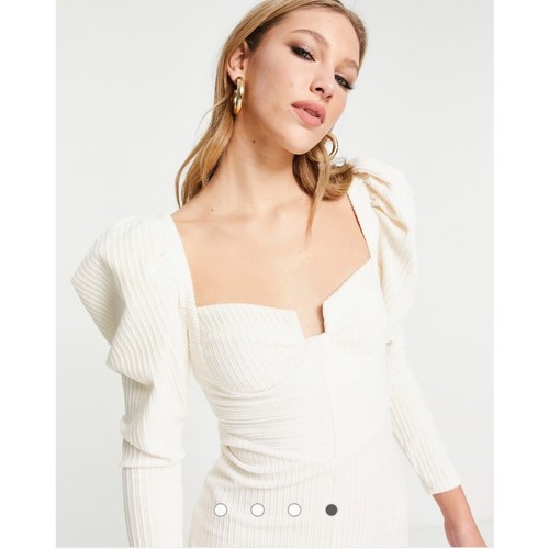 Nuovo ASOS DESIGN costina manica a sbuffo midi bodycon elegante abito da festa donna taglia 4 - Foto 3 di 12