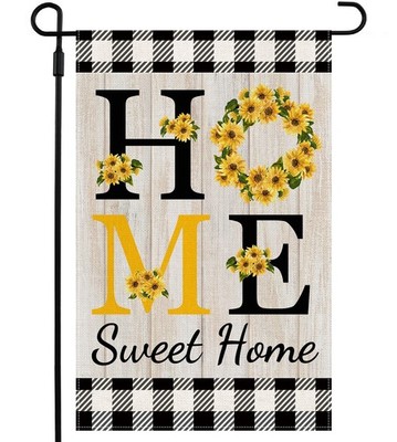 Sunflower Home Sweet Home Garden Flag for Outside, Premium Burlap Autumn Fall...