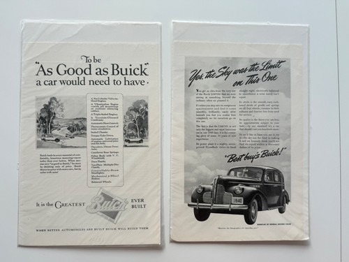 Paar Oldtimer Buick Auto Werbung 20er & 1940 Original GM Motoring Ephemera - Bild 1 von 6