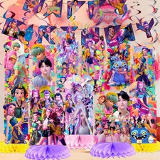 KPOP DEMON HUNTERS PARTY SUPPLIES BIRTHDAY DECORATION BALLOON TABLEWARE SWIRL