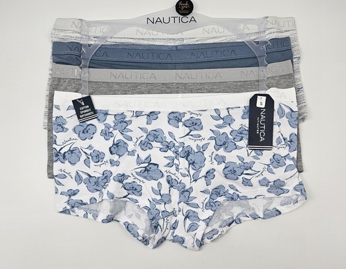 NAUTICA 4 Pack Women's S M L XL Cotton Logo Boy Shorts White Blue Gray - Picture 2 of 6