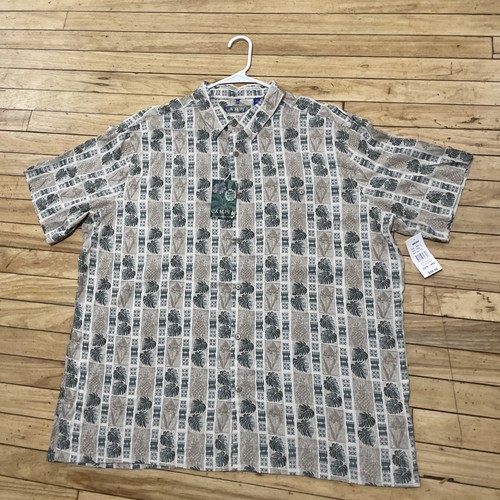 Campia Moda Hawaiian Shirt Men 2XL Green Tan Patchwork Tropical Art XXL NEW - Picture 20 of 21