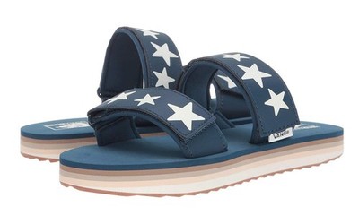 Vans Cayucas Slides Platform Blue Stars Gibralter Sea Women's 9 VN0A3TL9XML NE