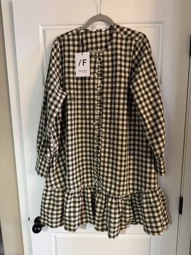 Selected/Femme Women’s Long Sleeve Ruffle Dress Dark olive/ Sand shell Size 40 - Picture 1 of 7