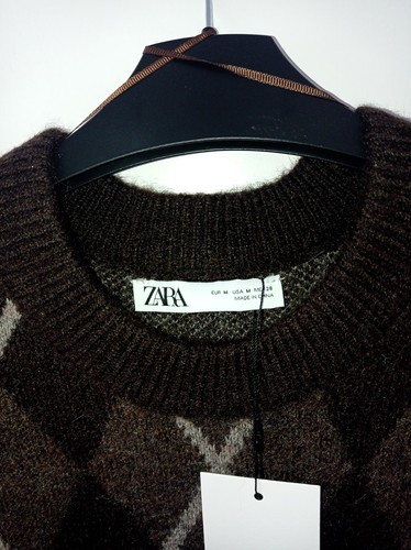Zara ladies brown argyle diamond Pattern wool jumper BNWT size medium - Picture 4 of 15