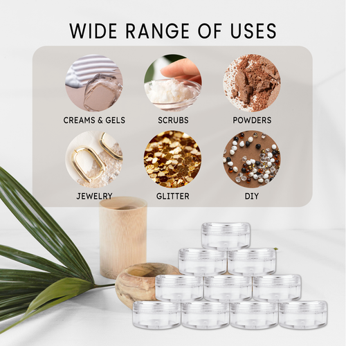 100 Pack Jars High Quality 5 Gram/ML Plastic empty sample Container Cosmetic - Picture 10 of 12