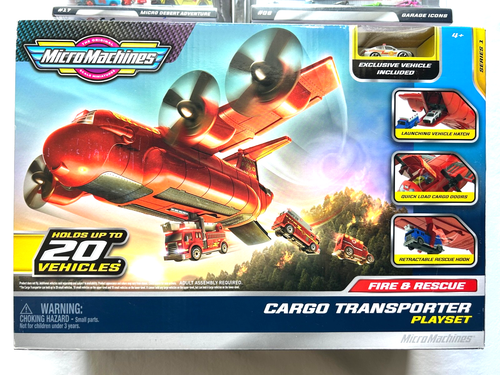 Micro Machines Fire & Rescue CARGO TRANSPORTER Play set & Extra Sets of Cars - Picture 2 of 4