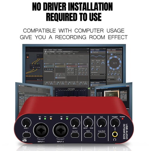 Red USB Audio Interface 24bit with Loopback for Guitar Recording Setup - Picture 7 of 12