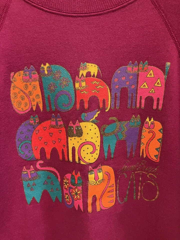Sudadera Vintage Laurel Burch Estampado Gato Talla M Rosa Años 90’s Mom Core Foto 2 de 4