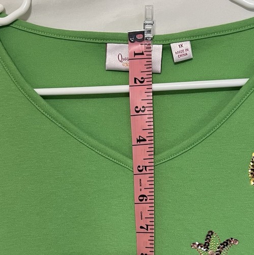Quacker Factory Lime Green Women’s Gold Sequins Pineapples Size 1X Cotton Blend - Picture 8 of 11