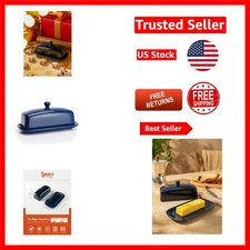 Elegant Navy Porcelain Butter Dish with Lid - 7.8 Inch Keeper for Fresh Butter
