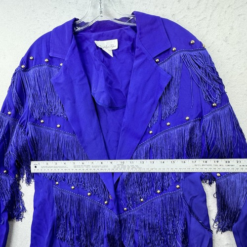 Vintage Equestrian Jacket Womens 10 Blue Fringe Cowgirl Western Tasseled USA - Picture 5 of 11