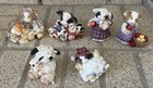 Lot of 6 Mary Moo Moos October September Easter Figurines by Enesco