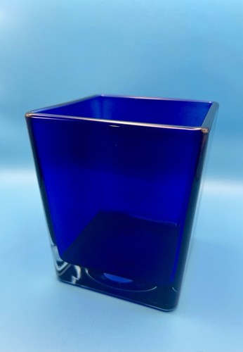 Vintage COBALT BLUEđź’™TELEFLORA SQUARE VASE Candle CLEAR BOTTOM 90s Celestial - Picture 24 of 24