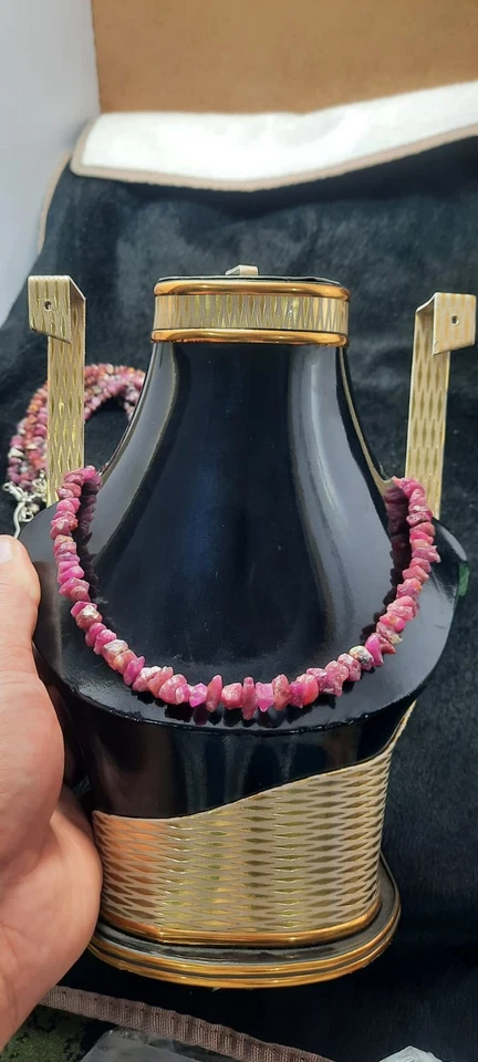 100% Natural Raw Ruby Corundum 8mm Necklace 925 Sterling Silver From Afganistan - Image 3 of 4