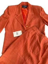NOS Vintage Herbert Grossman By Cynthia Sobel Coral Silk Skirt Suit Sz 10