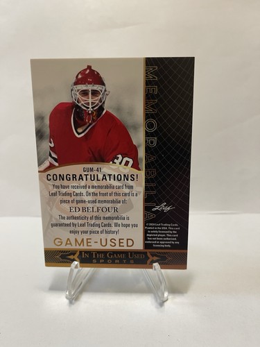 2024 LEAF IN THE GAME USATO MEMORABILIA # GUM-41 ED BELFOUR (GIOCO USATO MAGLIA) - Foto 2 di 2