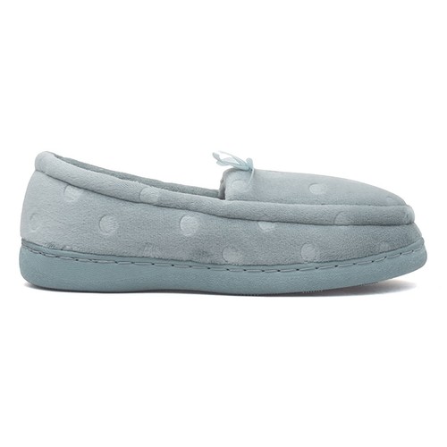 The Slipper Company Womens Slippers Blue Moccasin Aqua Bow Polka Dot Leah SIZE - Picture 1 of 8