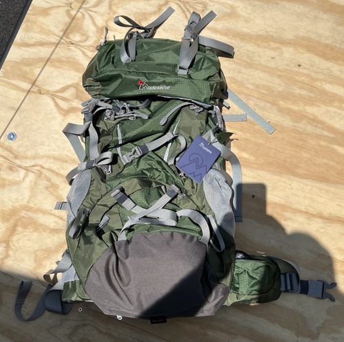 MOUNTAINTOP 70L Internal Frame Hiking Backpack Green for Men Women w/Rain Cover
