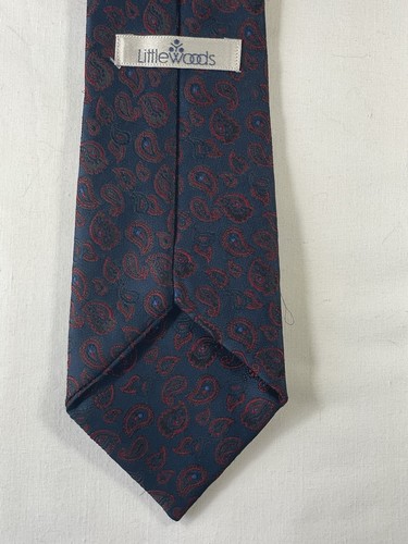 Corbata vintage de cachemira Littlewoods de los años 80 - azul marino/borgoña - Imagen 3 de 3