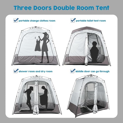Poray Portable 2-Room Shower Tent Deluxe Camping Changing Privacy Shelter - Picture 7 of 9