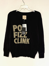 NEW CHASER Pop Fizz Clink Sweater Womens Medium Cotton / Cashmere Gold Lettering