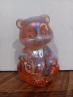Vtg Rare Fenton Art Glass Pink Champagne Opalescent Carnival Glass Bear Figurine