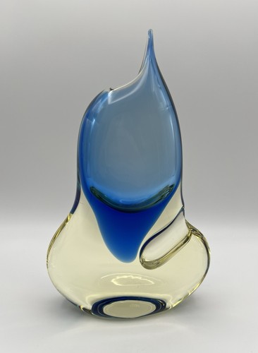 Vintage Zelezny Brod Sklo Blue Yellow Art Glass Vase Czech Miloslav Klinger ZBS - Picture 5 of 11