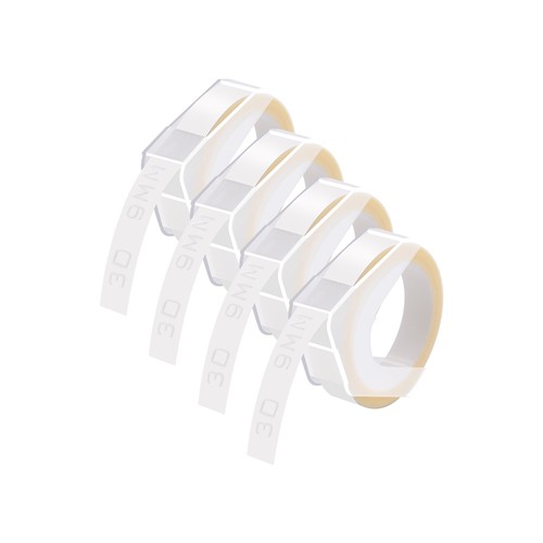 4PK 520101 Label For DYMO Caption Maker Tape Refill 3D Embossing White on Clear - Picture 1 of 10