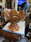 Vintage Marigold Imperial Glass Punch Bowl w/ Pedestal – Iridescent Ruffled