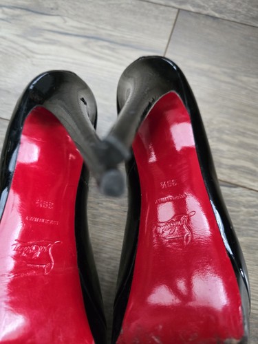 Christian Louboutin Black Patent Leather Peep Toe Heels UK 7.5 EU 40.5 - Picture 10 of 12