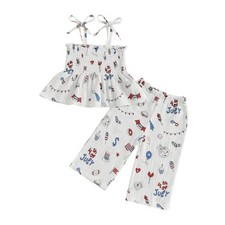 4th of July Toddler Girl Outfits Smocked Strap Camisole 2-3T Rock the Fourth