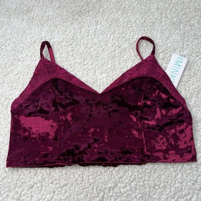 MinkPink Deep Red Velour Lace Crop Top Medium 