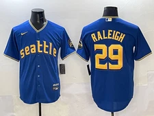 All Sizes YOUTH Cal Raleigh All Stitched Jersey Royal/Green