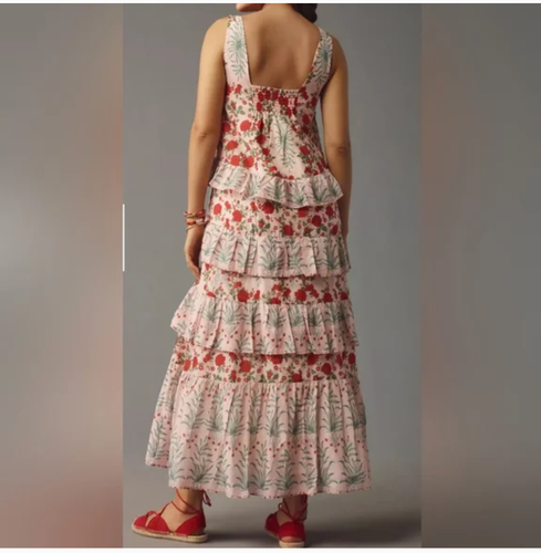 Vestido midi Anthropologie sin mangas cuello cuadrado en capas talla 1X - Imagen 2 de 7
