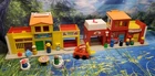 Vintage 1970's Fisher Price Little People Police Station & Firehouse Playset