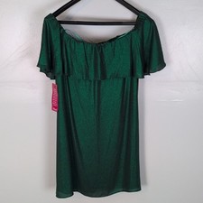 Halston NWT Off-the-Shoulder Shimmering Green Dress
