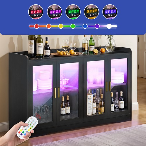 Versatile Hallway Sideboard Storage Kitchen Pantry Cabinet w/ LED Light & 4 Door - Picture 5 of 11