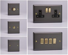 Varilight Vogue Slate Grey Range - Black Inserts & Polished Brass Switches