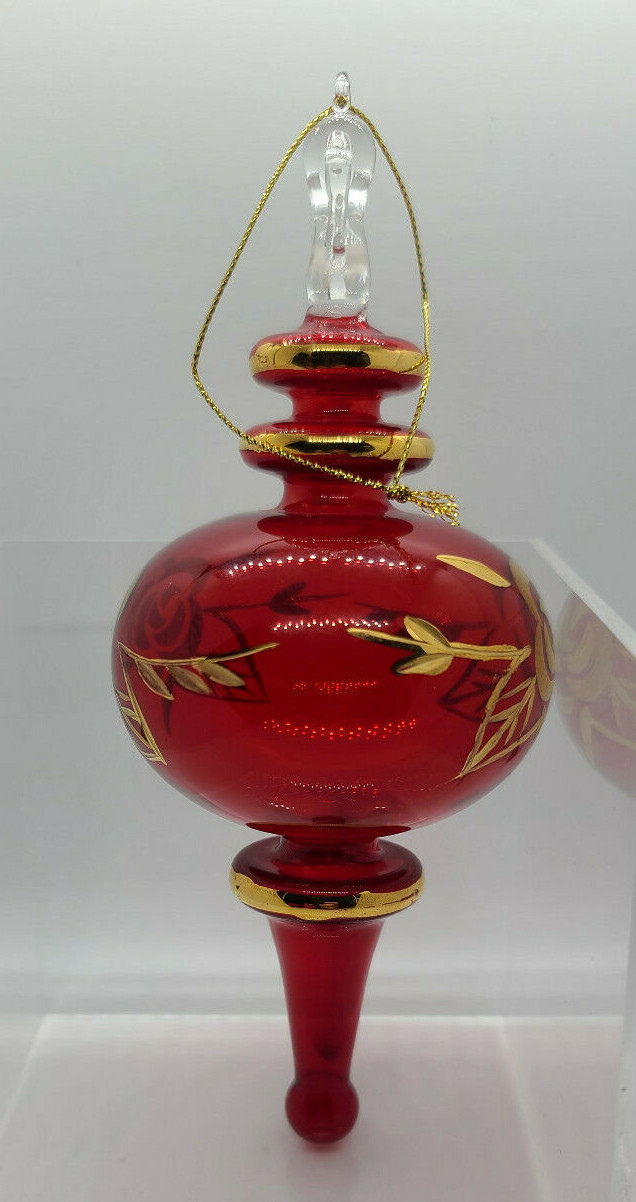 Christmas Ornament ART GLASS EGYPTIAN DROP CRANBERRY FLOWER USA Seller Red Giełda jest popularna