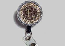 Monogram u choose Initial brownstone Retractable Reel ID Badge holder nurse Rn