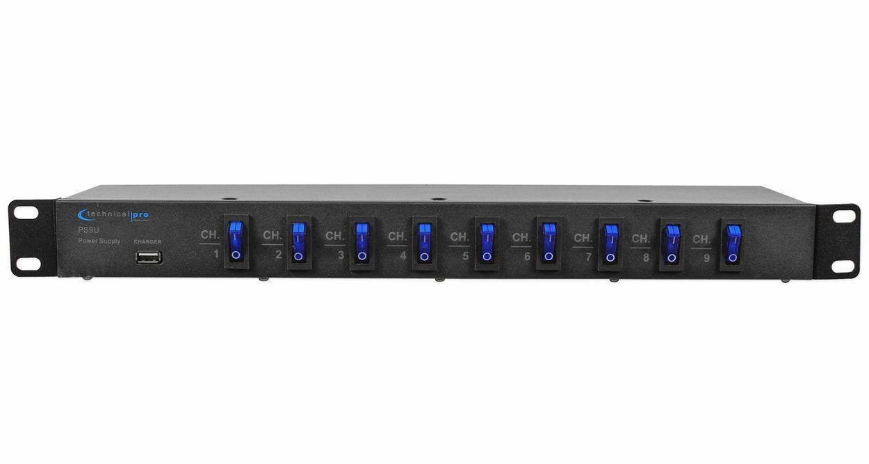 Технический Pro PS9U 1U Блок питания DJ Pro для монтажа в стойку для аудио с USB-портом для зарядки
